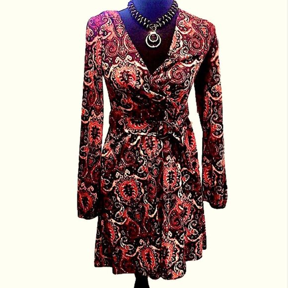 ANTHROPOLOGIE MAEVE Floral Paisley Wrap Front Dress With Belt Sz XS - Picture 3 of 16